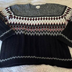 Black & Red Fair Isle sweater XL acrylic knit retro winter crew neck 18/20 FB